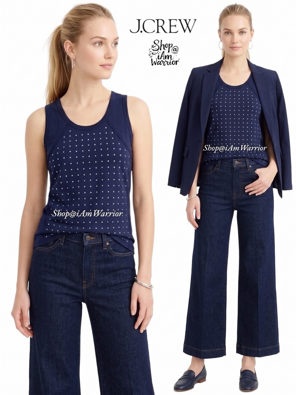 J.Crew NWT navy crystal studded sleeveless top *shop@iamwarrior